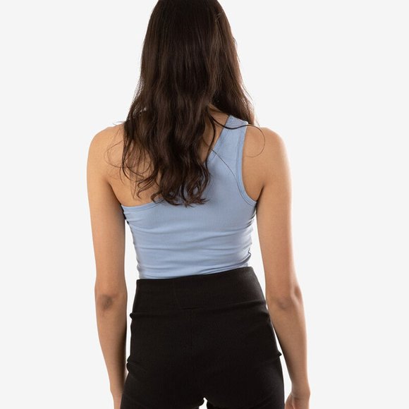 NWT PUMA WOMEN Classics Asymmetric Bandeau Crop Top in forever Blue Athleisure - Picture 14 of 14